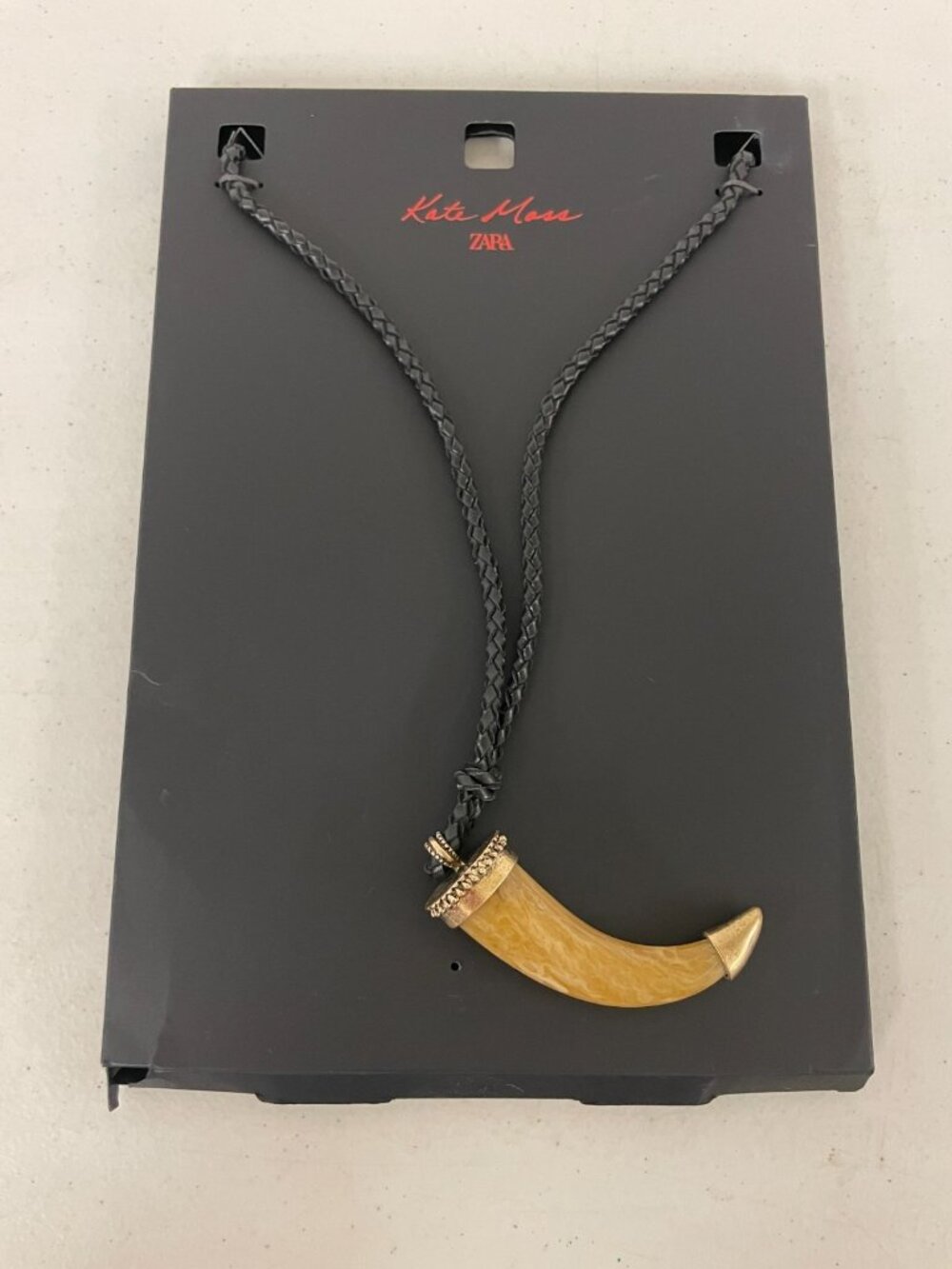 Zara x Kate Moss Necklace Black Braided Cord Tusk Horn Claw Pendant 1856/614 NWT
